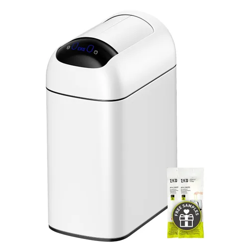 Vista 13 de EKO Astro Slim Basurero con sensor, 10L / 2.6 galones, papelera sin contacto con tapa de mariposa de cierre suave, papelera de acero inoxidable