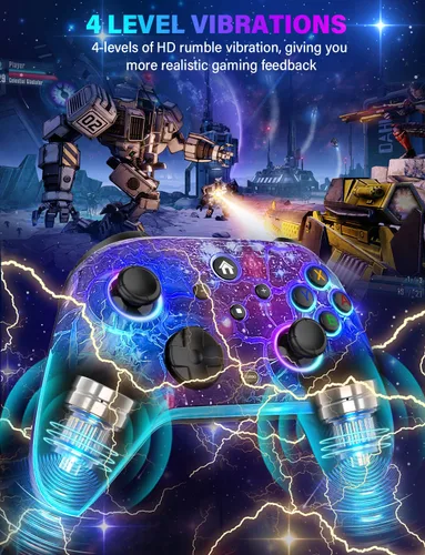 Vista 6 de Wireless Switch Pro Controller - Compatible with Nitendo SwitchOLEDLite, 1200mAh Rechargeable Switch Controllers with 8 Colors LED & Cool Nebula