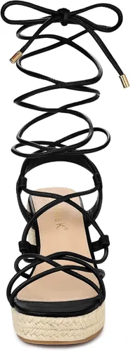 Vista 3 de Allegra K Sandalias de plataforma con cordones y tacón cuadrado para mujer