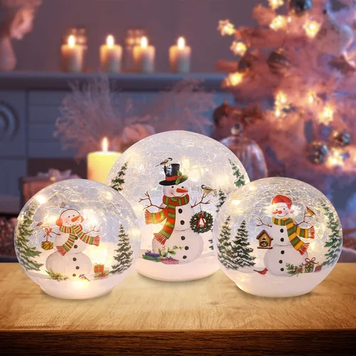 Vista 8 de PHITRIC Decoraciones de Navidad para interior, 3 piezas de espumosos gnomos navideños con bolas de vidrio brillantes, luces LED y temporizador