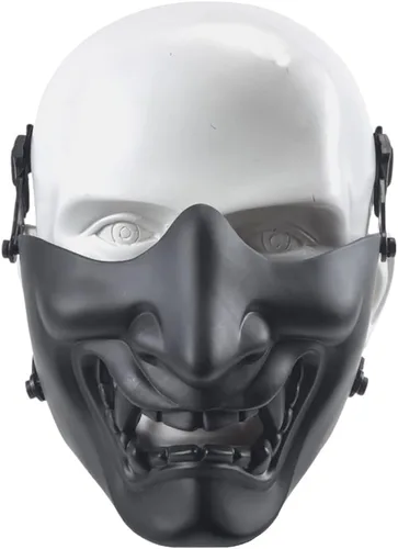 Vista 10 de Disfraz de Halloween Cosplay BB Gun Evil Demon Monster Kabuki Samurai Hannya Oni Half Cover Airsoft y máscara de utilería