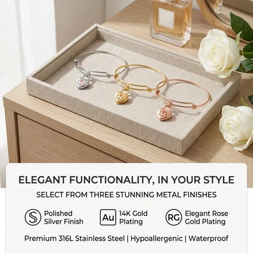 Vista 4 de LinnaLove Personalized Medical ID Bracelet for Women, Expandable Wire Bangle in Rose Gold, Custom Engraved Medical Alert Heart Charm