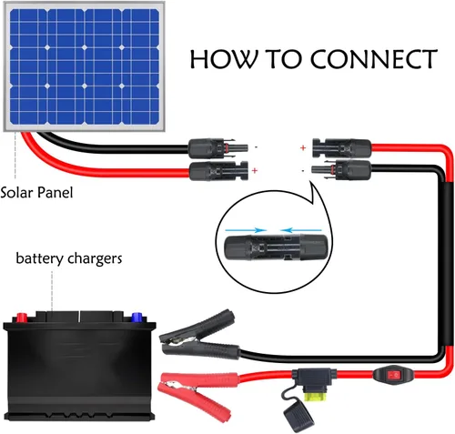 Vista 6 de Cable de extensión de cocodrilo de cocodrilo de batería de 14 AWG a conector solar, adaptador solar a clips de cocodrilo, cable de carga