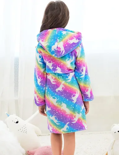 Vista 3 de Doctor Unicorn Suave bata de baño con capucha arcoíris para niñas