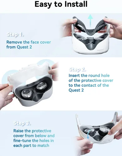 Vista 8 de CNBEYOUNG Carcasa de realidad virtual y cubierta de lente para Quest 2, cubierta protectora frontal que protege las cámaras y todos los puertos