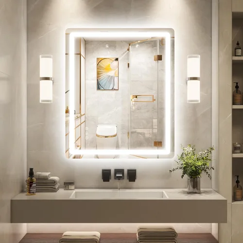 Vista 18 de Espejo de baño LED de 20 pulgadas de largo x 28 pulgadas de ancho con luces, antiniebla e iluminación tricolor, espejo de afeitado montado