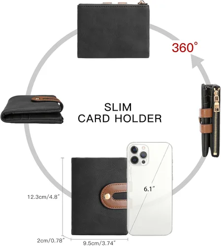 Vista 5 de RNIEGA Billeteras pequeñas para mujer, de cuero, plegable, con bloqueo RFID, tarjetero compacto con bolsillo para monedas con cremallera