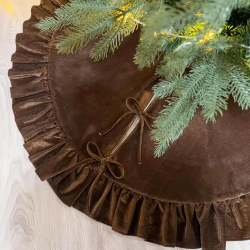 Vista 17 de Falda de Árbol de Navidad de 24 Pulgadas - Falda de Árbol de Piel Sintética Esponjosa Beige Blanca, Decoración Navideña de Felpa de Color Toka