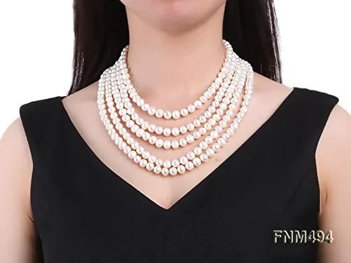 Vista 2 de JYX Pearl Collar de perlas de agua dulce redondo de 5 hebras AAA de 0.236-0.276 in de color blanco para mujer, Perla de agua dulce, Perla