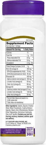 Vista 5 de 21st Century Vitaminas Enteric Coated Triple Omega Complex 3-6-9, reflujo libre 90 cápsulas blandas, MTC22874X5