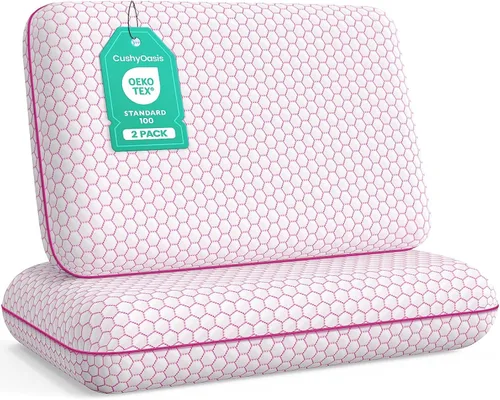 Vista 11 de CushyOasis Almohadas de cama para dormir, 2 piezas, espuma viscoelástica, tamaño King, color azul