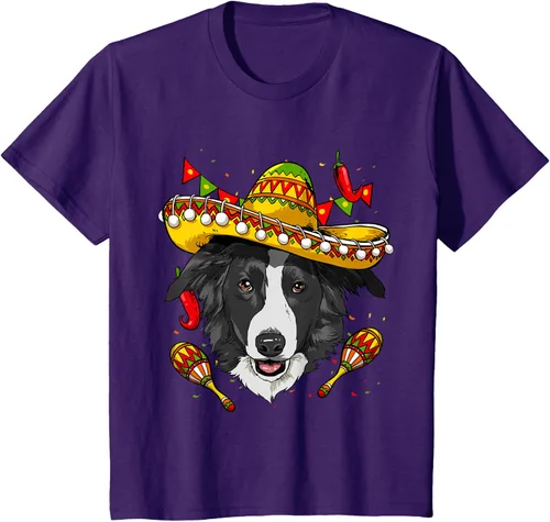 Vista 19 de Cinco de Mayo Border Collie Hombres Mujeres Niños Sombrero Camiseta Negro