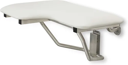 Vista 3 de Seachrome Asiento de ducha Lift-Assist, en forma de L, mano derecha, ADA, montaje en pared, acolchado blanco naugahído