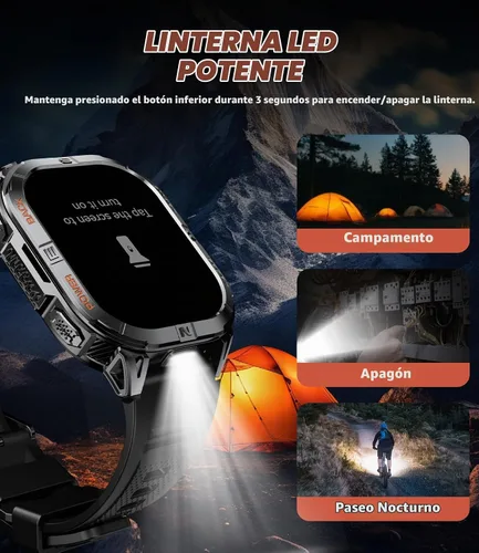 Vista 7 de Reloj inteligente militar GPS para hombre, batería de 600 mAh, altímetro/brújula/barómetro/monitor de estrés/linterna LED, reloj inteligente
