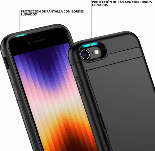 Vista 4 de Nvollnoe Funda para iPhone SE Funda 2022/iPhone SE 2020/7/8 Funda con Soporte para Tarjetas de Servicio Pesado Protectora de Doble Capa Resistente a