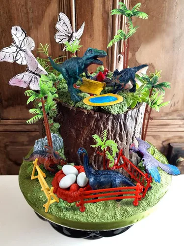 Vista 2 de 21 piezas de decoraciones de pastel de dinosaurio, figuras de dinosaurios para cumpleaños temáticos de niños, decoración de cupcakes de dinosaurio