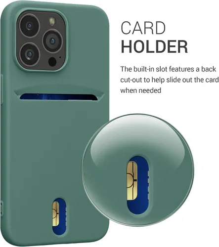 Vista 3 de kwmobile Funda compatible con Apple iPhone 13 Pro, funda de TPU suave con tarjetero y acabado de silicona, color verde bosque
