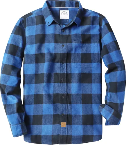 Vista 22 de Dubinik® Camisa de franela, para hombre, de manga larga, a cuadros, suave, 100% algodón, informal, con botones, ajuste regular Gris Negro