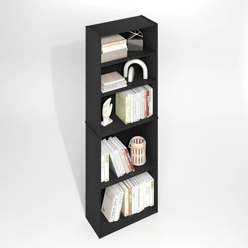 Vista 24 de Furinno GEHRY - Estantería para libros, 5 niveles, con estantes ajustables, 11.6 x 24.8 x 71.4 pulgadas, para oficina en casa, sala de estar, roble