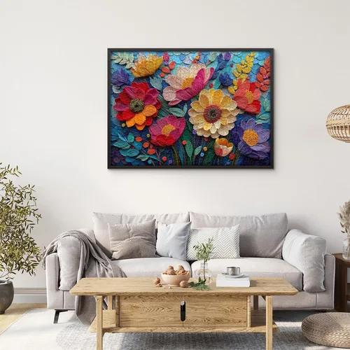 Vista 4 de Rompecabezas de flores coloridas para adultos, rompecabezas floral de plantas quilladas, arte de tela, rompecabezas de jardín de flores de primavera