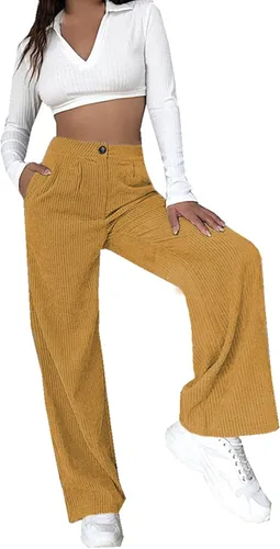 Vista 2 de Pantalones acampanados de pana para mujer, elásticos, de cintura alta, acampanados, vintage, holgados, de pierna ancha, pantalones largos