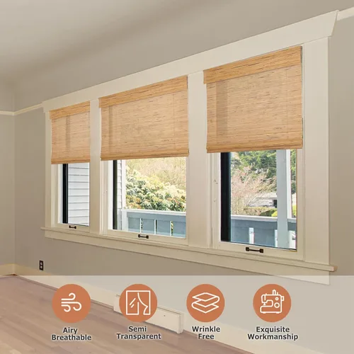 Vista 3 de Persianas Romanas de Bambú Inalámbricas, Persianas para Ventanas, Persianas de Madera Tejida Personalizadas para Ventanas Interiores, Puertas