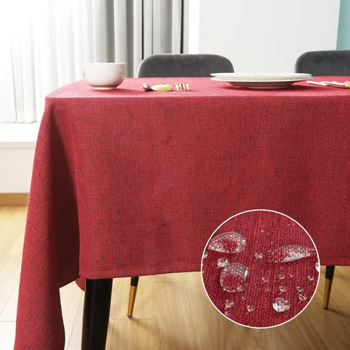 Vista 14 de Mantel rectangular de lino texturizado de 47 x 63 pulgadas, impermeable, a prueba de derrames, lavable, sin arrugas, mantel para mesa de comedor