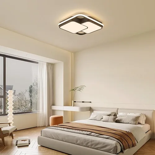 Vista 7 de ORANOOR - Lámpara de techo LED moderna, lámpara de techo de montaje empotrado regulable de 15.7 pulgadas en forma de cuadrado negro con control