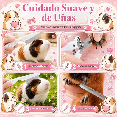 Vista 3 de Kit de cepillo de cobayas, peine de limpieza de hámster con cortaúñas, limas de uñas, herramienta profesional de aseo de animales pequeños