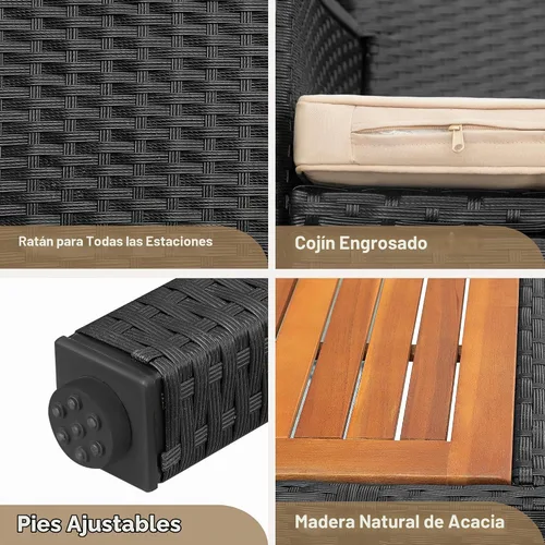 Vista 7 de Devoko - Juego de comedor de madera de acacia, 5 piezas, ratán negro
