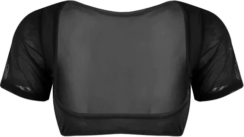 Vista 6 de iEFiEL Top corto de malla transparente para mujer con busto abierto, manga corta, danza del vientre