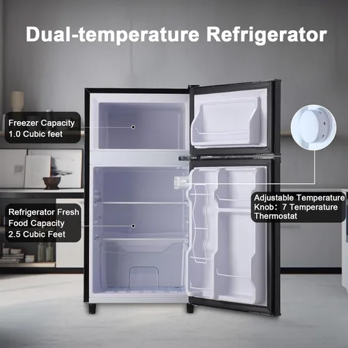 Vista 2 de WANAI - Refrigerador compacto de 3.5 pies cúbicos, diseño de 2 puertas, termostato ajustable, estantes ajustables y extraíbles, adecuado