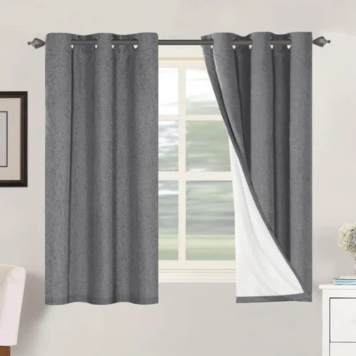 Vista 159 de H.VERSAILTEX Cortinas 100% opacas con aislamiento térmico, texturizadas, de lino, con bloqueo completo de calor y luz, para sala de estar y Negro