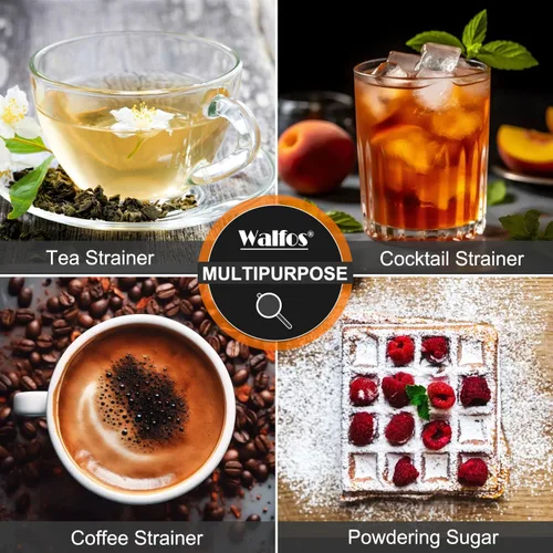 Vista 2 de Walfos Pequeño colador de té de malla fina, mini tamiz de acero inoxidable con asa, coladores de metal de cocina de 2.7 pulgadas para té, jugos