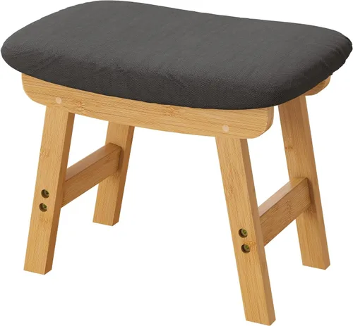 Vista 14 de viewcare Reposapiés otomano pequeño, taburete negro - Taburete de pie de madera para sala de estar, dormitorio y cocina