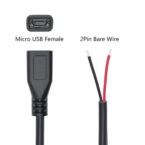 Vista 3 de Cable micro USB hembra de 2 pines de 3 pies, cable de alimentación flexible de extremo abierto, fácil de soldar, para equipo USB instalado