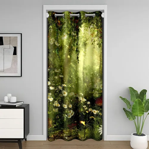 Vista 10 de Cortina de puerta de girasol para puerta, privacidad de abeja, cortina opaca para niños y niñas, cortina floral amarilla, linda cortina de puerta