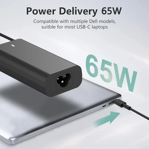 Vista 2 de BULL-TECH Cargador de laptop USB-C de 65 W para Dell Latitude 5285 5289 5290 7212 7275 7285 7290 7390 7420 Dell XPS 13 9350 9360 9365 9370 9380