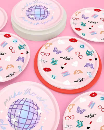 Vista 7 de xo, Fetti Platos de papel para fiesta, 24 piezas, 9 pulgadas, vajilla para fiesta de concierto, decoraciones de despedida de soltera, vajilla