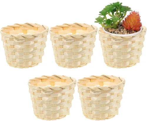 Vista 10 de 5 cestas pequeñas de bambú tejidas para recuerdos, cesta de mimbre pequeña de 3 pulgadas para manualidades, almacenamiento redondo en miniatura