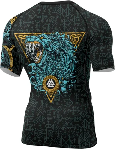 Vista 3 de Viking Tatoo - Camisas de compresión de manga corta para hombres BJJ MMA Grappling Base Layer