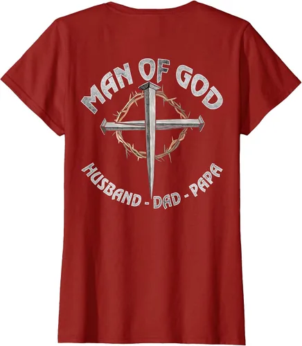 Vista 17 de Man of God Husband Dad Papa Christian Fathers Day (On Back) T-Shirt Asphalt Grey