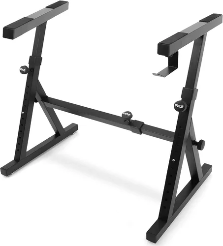 Vista 9 de PYLE Heavy-Duty Multi-Functional Music Stand - Z Style & Portable, 2nd Tier, Height & with Adjustment, Digital Keyboard Stand, Rack Case w/Ergonomic