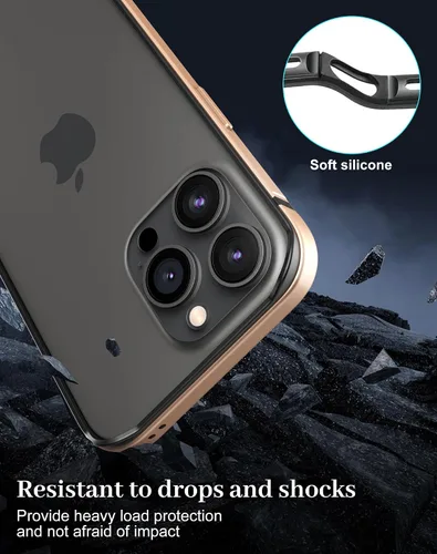 Vista 6 de Funda delgada de metal para iPhone 15 Pro Max de 6.7 pulgadas, interior de TPU suave + parachoques chapado en metal, compatible con carga