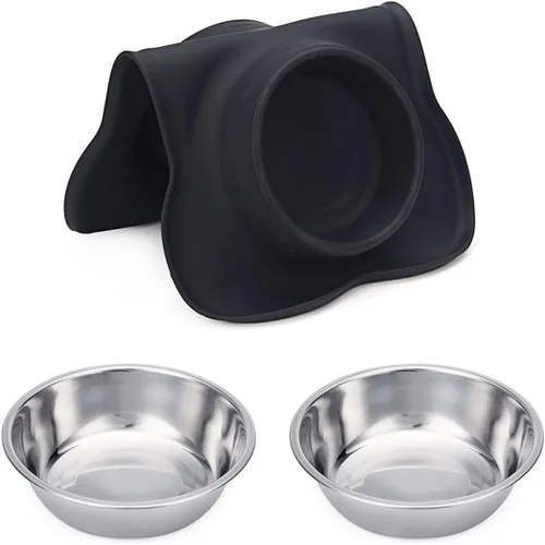 Vista 7 de Hubulk - Comedero doble de acero inoxidable con base de silicona antideslizante antiderrames y pala para alimento, para perros pequeños, medianos