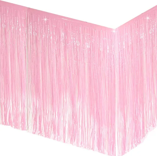 Vista 18 de allgala Faldones de mesa de oropel negro, paquete de 2 faldas de mesa de 29 x 108 pulgadas con flecos metálicos para fiestas, eventos, desfiles