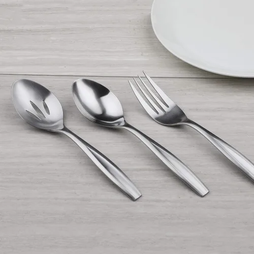 Vista 3 de Gourmet Settings - Juego de cubiertos de anfitriona de 5 piezas - Colección Beam - Juego de cubiertos de acero inoxidable pulido - Utensilios