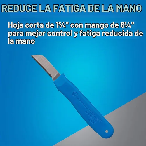 Vista 5 de Jonard KN-7 Cuchillo Ergonómico para Empalme de Cables con Mango de Goma Termoplástica, Azul, 6-1/4" de Longitud