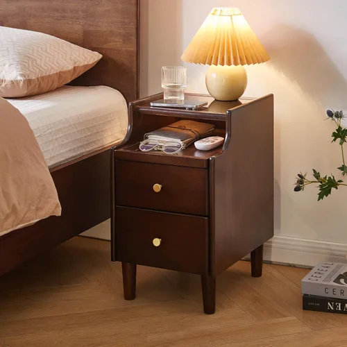 Vista 17 de Wood End Table Side Table Nightstand with 2 Drawer & USB Ports & Outlets 11.81in-brown