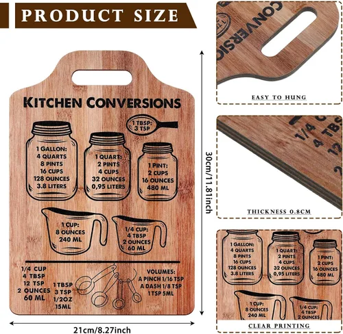 Vista 2 de Tabla de conversión de cocina rústica, arte de pared de madera, tabla de conversión de medidas, letrero decorativo, utensilios de cocina, utensilios